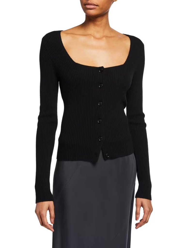 Vince Black Square Neck Cashmere Cardigan Size Xs